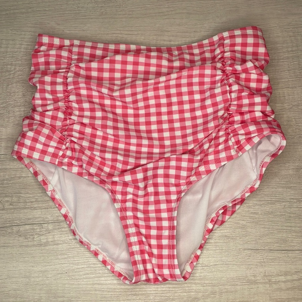 Lauren James High Waisted Pink Gingham Swimsuit Bottoms in Size Small